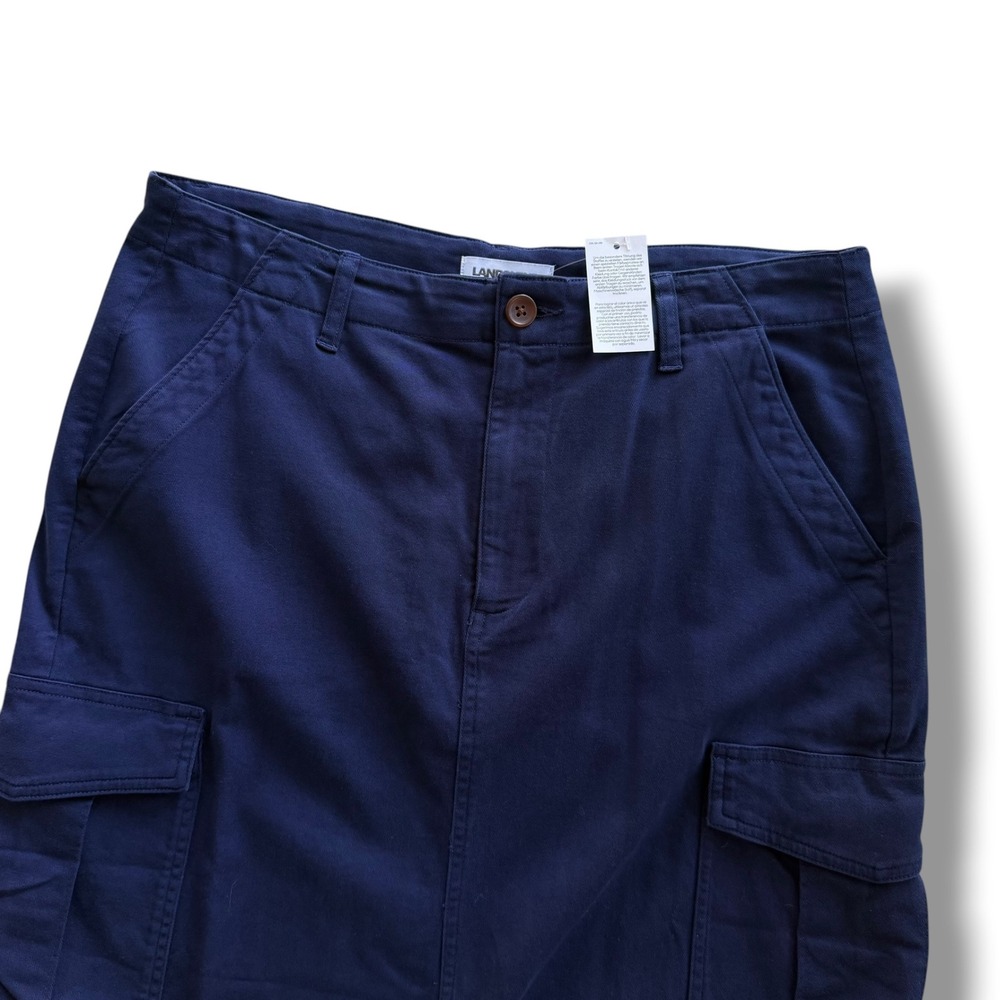 Lands' End Women's 12 Navy Blue Cotton Cool Fade Cargo Midi Skirt 550782 Utility